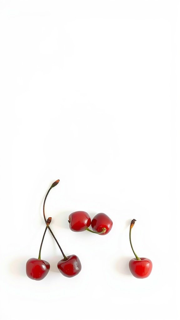 A collection of cherries on a white background.