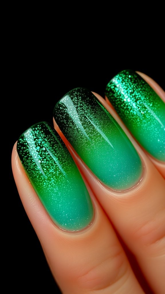 Emerald green glitter gradient nail design